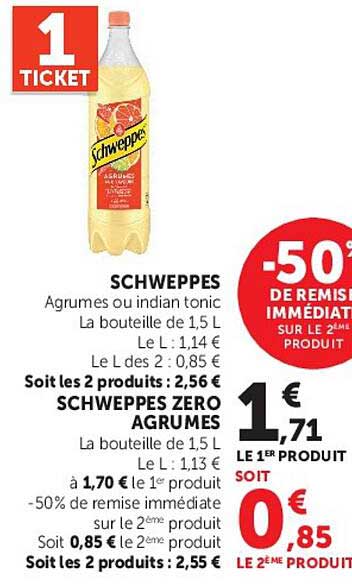 SCHWEPPES Agrumes ou indian tonic