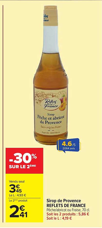Sirop de Provence REFLETS DE FRANCE Pêche/abricot ou Fraise, 70 cl