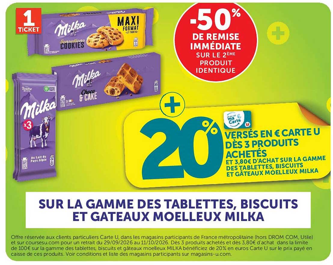 SUR LA GAMME DES TABLETTES, BISCUITS ET GATEAUX MOELLEUX MILKA