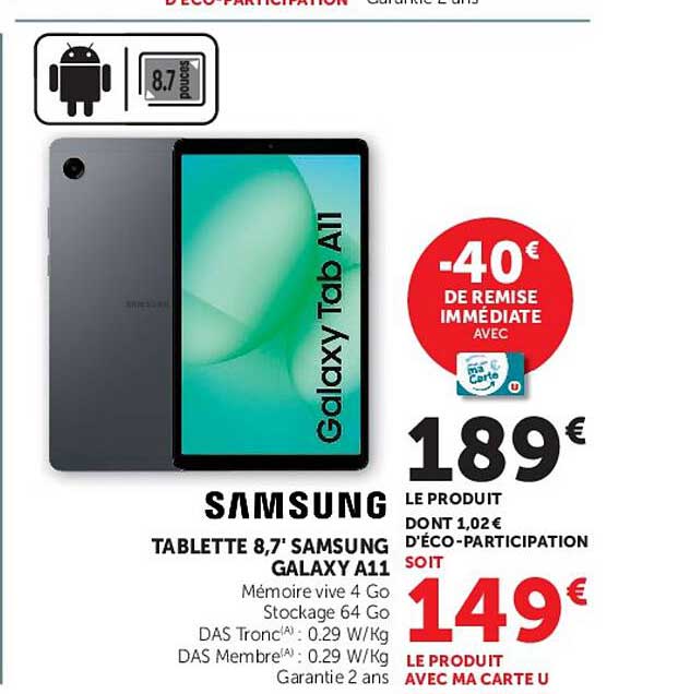 TABLETTE 8,7'' SAMSUNG GALAXY A11