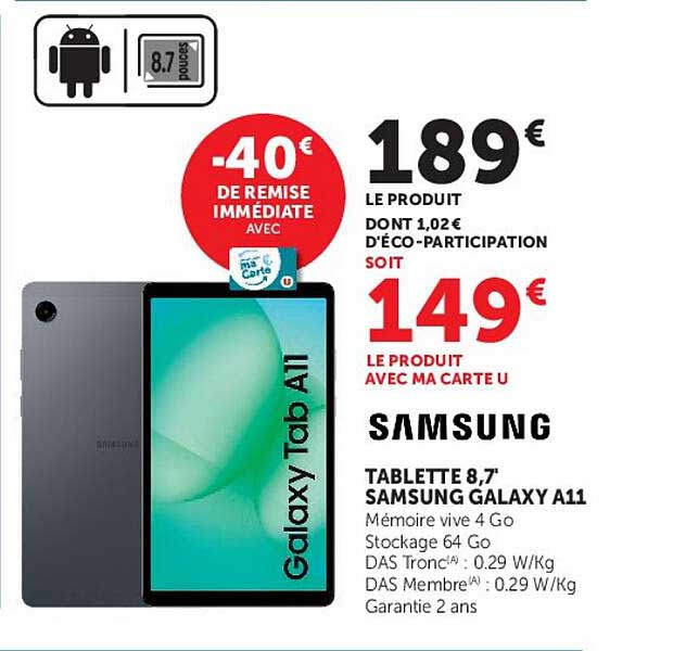 TABLETTE 8,7'' SAMSUNG GALAXY A11