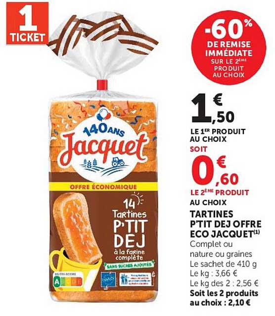 TARTINES P’TIT DEJ OFFRE ECO JACQUET