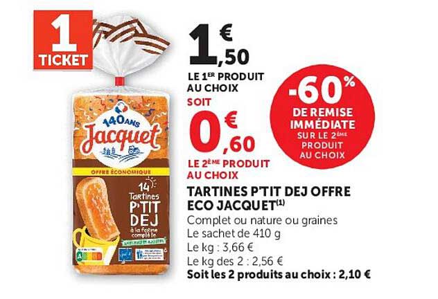 TARTINES P'TIT DEJ OFFRE ECO JACQUET