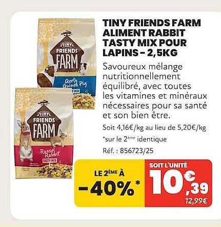 TINY FRIENDS FARM ALIMENT RABBIT TASTY MIX POUR LAPINS - 2,5KG