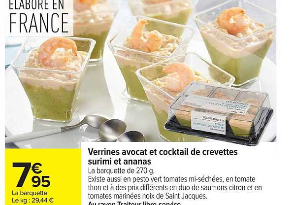 Verrines avocat et cocktail de crevettes surimi et ananas