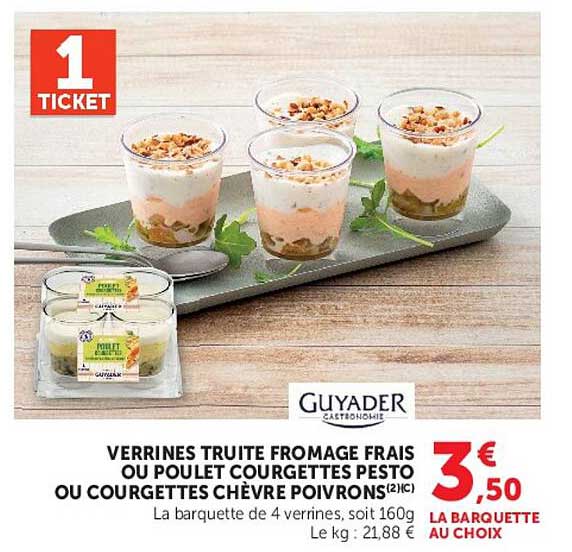 VERRINES TRUITE FROMAGE FRAIS OU POULET COURGETTES PESTO OU COURGETTES CHÈVRE POIVRONS