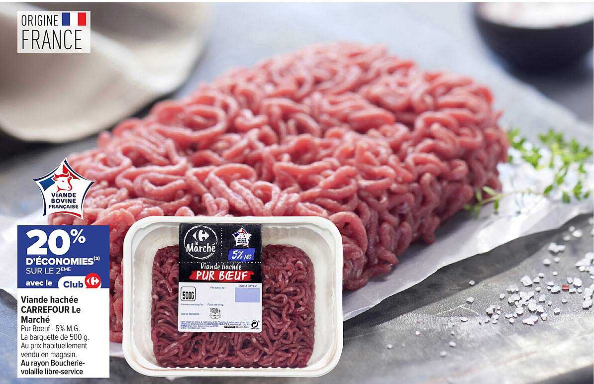 Viande hachée CARREFOUR Le Marché Pur Bœuf - 5% M.G.