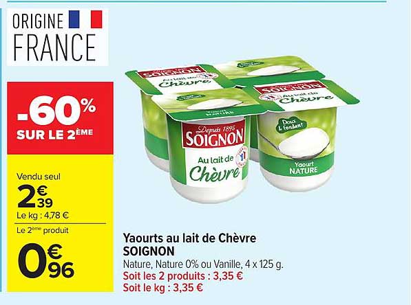 Yaourts au lait de Chèvre SOIGNON