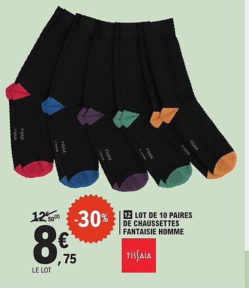 12 LOT DE 10 PAIRES DE CHAUSETTES FANTAISIE HOMME