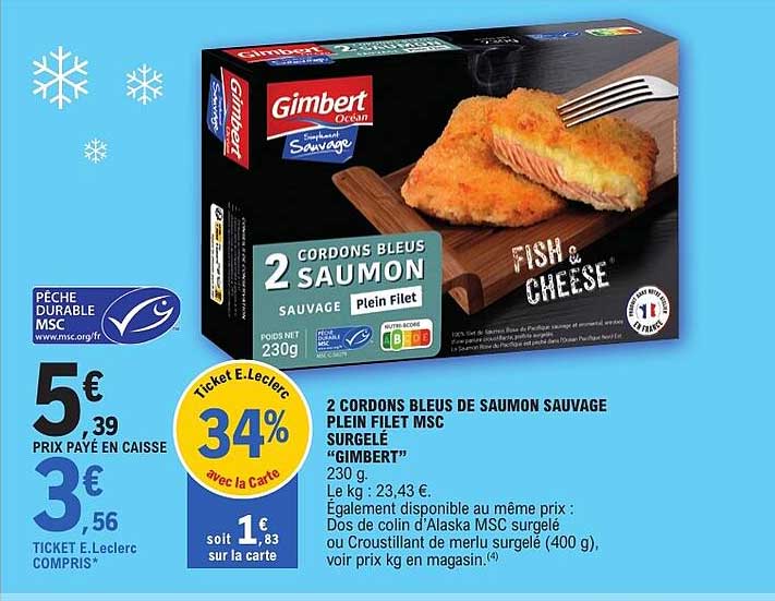 2 CORDONS BLEUS DE SAUMON SAUVAGE PLEIN FILET MSC SURGELÉ "GIMBERT"