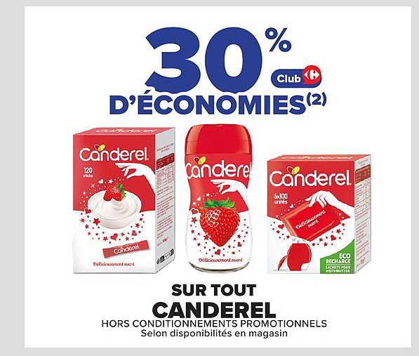30% D’ÉCONOMIES(2) Club Carrefour sur tout CANDEREL hors conditionnements promotionnels