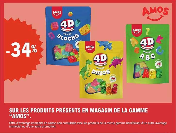 -34% SUR LES PRODUITS PRÉSENTS EN MAGASIN DE LA GAMME “AMOS”