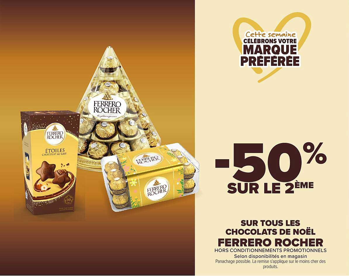 -50% sur le 2ème sur tous les chocolats de Noël Ferrero Rocher