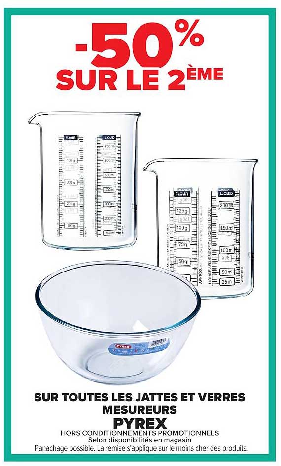 -50% SUR LE 2ÈME SUR TOUTES LES JATTES ET VERRES MESUREURS PYREX