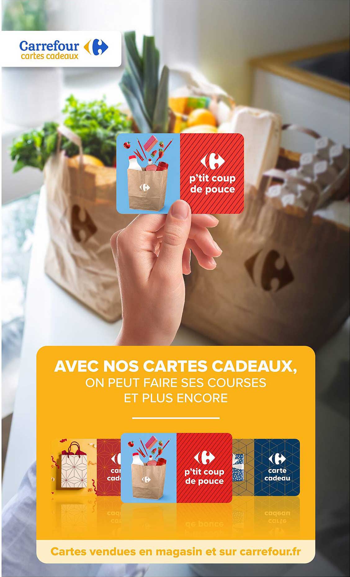 AVEC NOS CARTES CADEAUX, ON PEUT FAIRE SES COURSES ET PLUS ENCORE