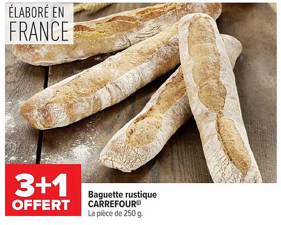 Baguette rustique CARREFOUR® La pièce de 250 g.