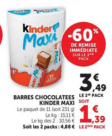 BARRRES CHOCOLATEES KINDER MAXI