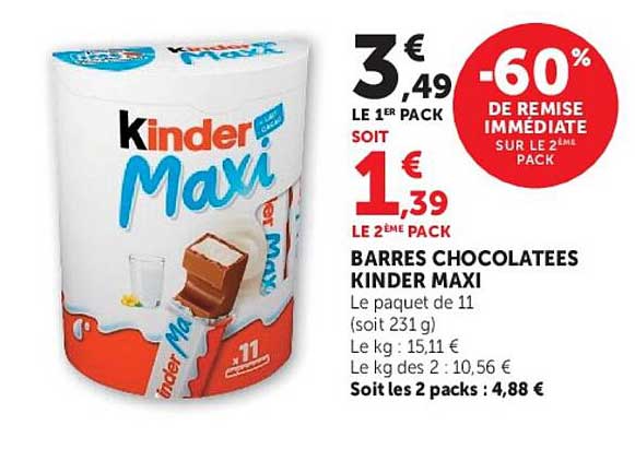 BARRRES CHOCOLATEES KINDER MAXI