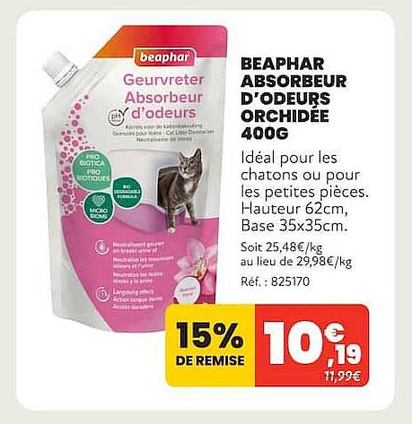 BEAPHAR ABSORBEUR D'ODEURS ORCHIDÉE 400G