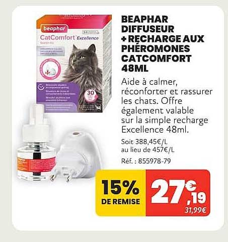 BEAPHAR DIFFUSEUR + RECHARGE AUX PHÉROMONES CATCOMFORT 48ML