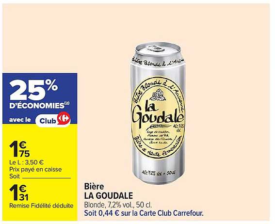 Bière LA GOUDALE Blonde, 7,2% vol., 50 cl.