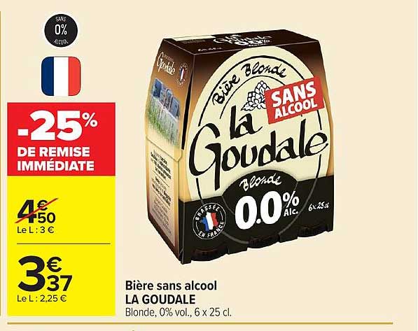 Bière sans alcool LA GOUDALE Blonde, 0% vol., 6 x 25 cl.