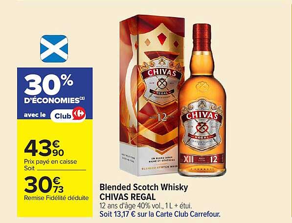 Blended Scotch Whisky CHIVAS REGAL 12 ans d'âge 40% vol., 1L + étui.