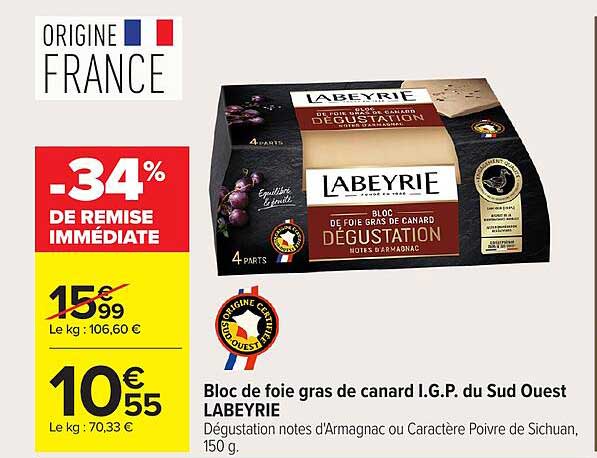 Bloc de foie gras de canard I.G.P. du Sud Ouest LABEYRIE