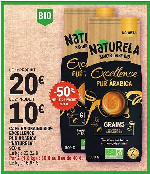 CAFÉ EN GRAINS BIO EXCELLENCE PUR ARABICA "NATURELA" 900 g
