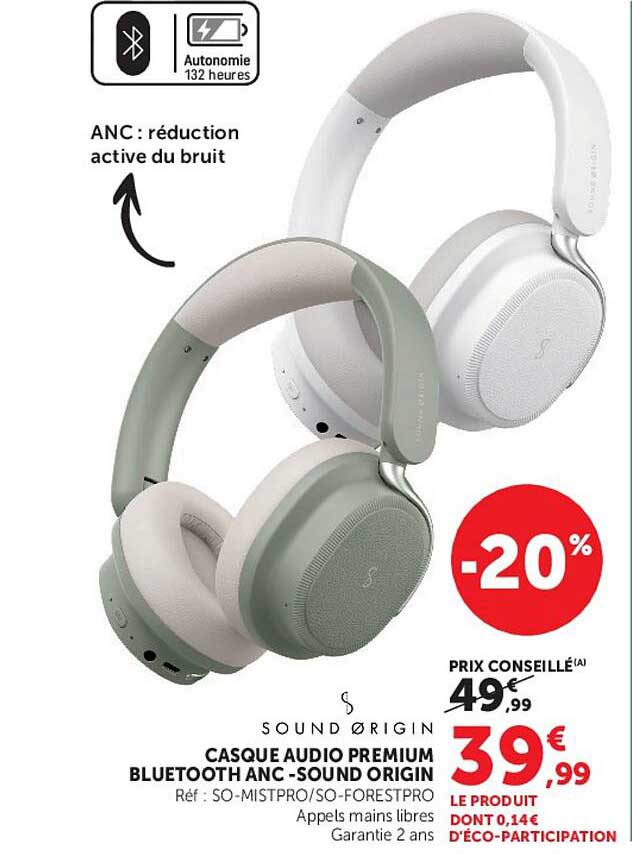 CASQUE AUDIO PREMIUM BLUETOOTH ANC -SOUND ORIGIN