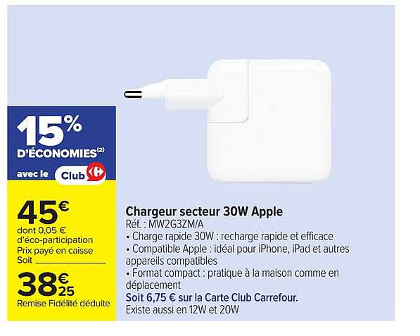 Chargeur secteur 30W Apple