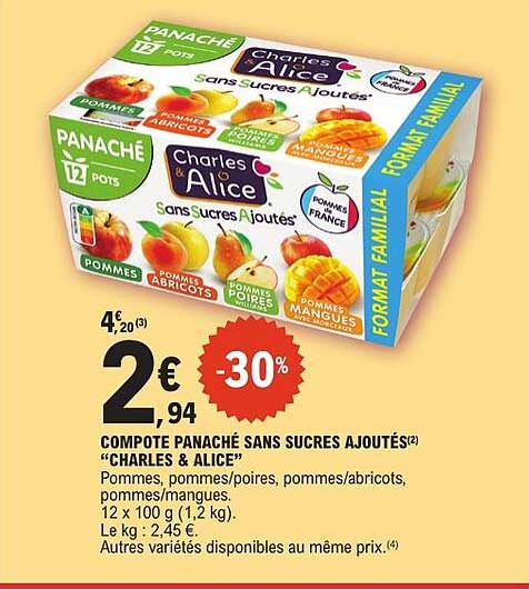 COMPOTE PANACHÉ SANS SUCRES AJOUTÉS «CHARLES & ALICE»