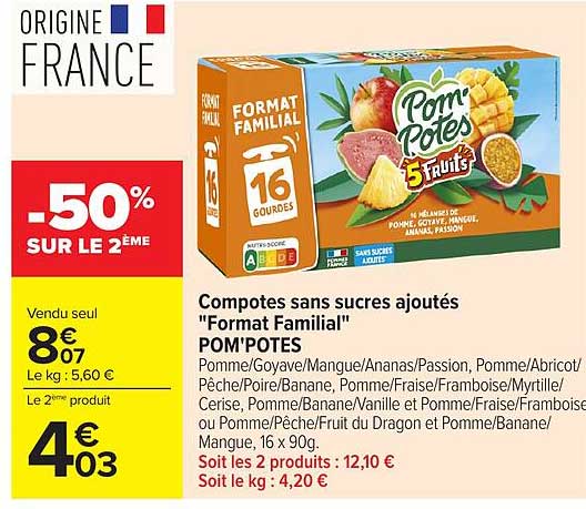 Compotes sans sucres ajoutés "Format Familial" POM'POTES