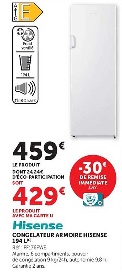 CONGELATEUR ARMOIRE HISENSE 194 L