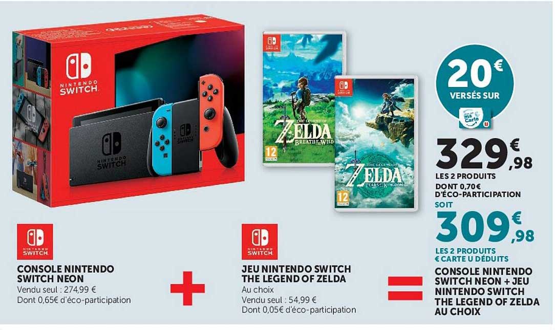CONSOLE NINTENDO SWITCH NEON + JEU NINTENDO SWITCH THE LEGEND OF ZELDA AU CHOIX