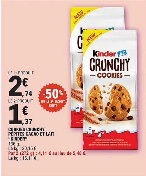 COOKIES CRUNCHY PÉPITES CACAO ET LAIT “KINDER”