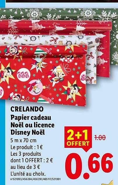 CRELANDO Papier cadeau Noël ou licence Disney Noël