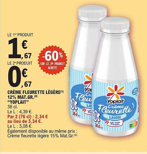 CRÈME FLEURETTE LÉGÈRE(1) 12% MAT.GR.(4) “YOPLAIT” 38 cl.
