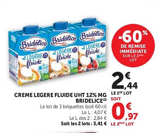 CREME LEGERE FLUIDE UHT 12% MG BRIDELICE