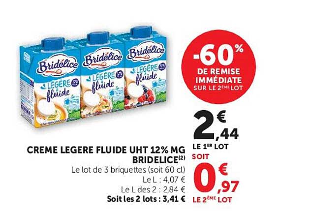 CREME LEGERE FLUIDE UHT 12% MG BRIDELICE