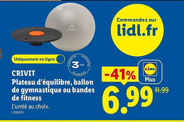 CRIVIT Plateau d'équilibre, ballon de gymnastique ou bandes de fitness
