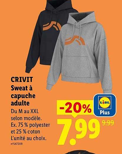 CRIVIT Sweat à capuche adulte