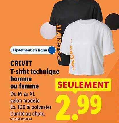 CRIVIT T-shirt technique homme ou femme