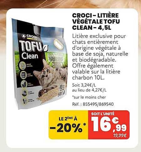 CROCI - LITIÈRE VÉGÉTALE TOFU CLEAN - 4,5L