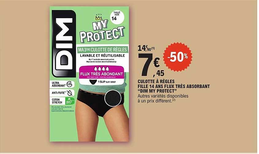 CULOTTE À RÈGLES FILLE 14 ANS FLUX TRÈS ABSORBANT “DIM MY PROTECT”