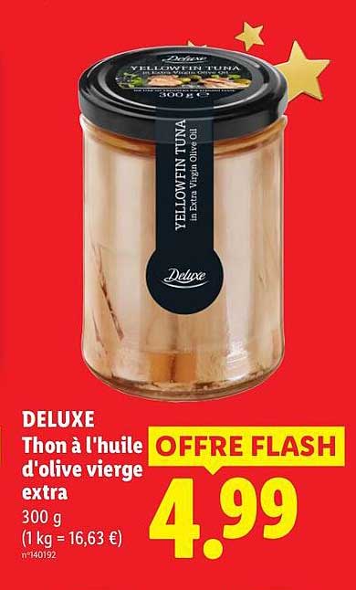DELUXE Thon à l'huile d'olive vierge extra 300 g (1 kg = 16,63 €) n°140192 OFFRE FLASH