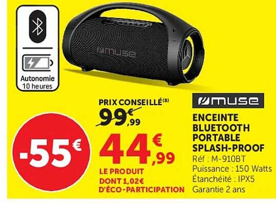 ENCEINTE BLUETOOTH PORTABLE SPLASH-PROOF