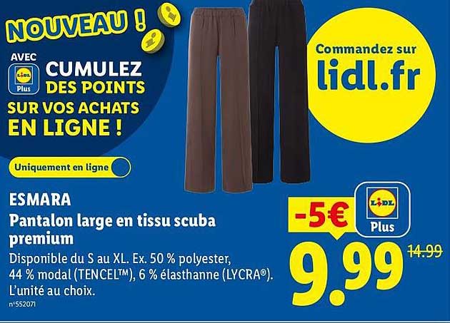 ESMARA Pantalon large en tissu scuba premium