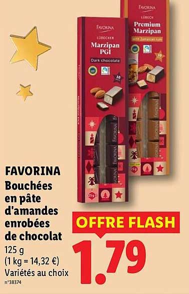FAVORINA Bouchées en pâte d’amandes enrobées de chocolat