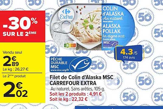 Filet de Colin d'Alaska MSC CARREFOUR EXTRA